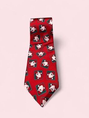 Vintage 90s Wembley Red Santa Pattern Silk Tie